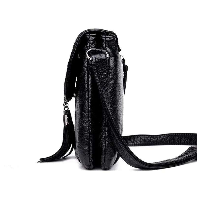 LIZAKOSHT  -  Casual Women Crossbody Bags with tassel Soft PU Leather Messenger Bag Female Small Bags Multiple Pockets Versatile Large capacit