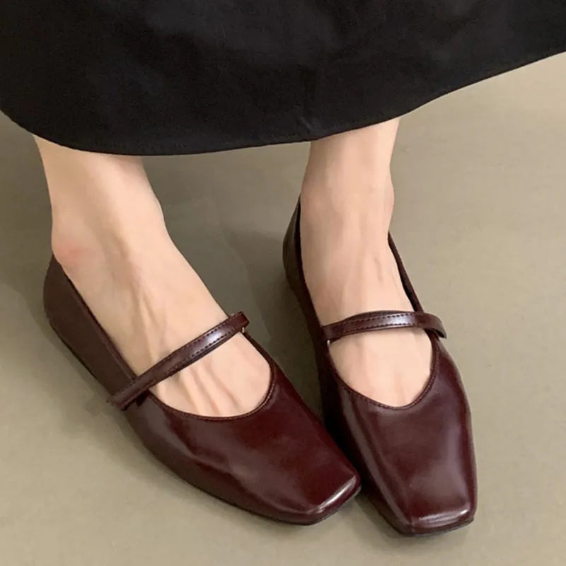 LIZAKOSHT  -  Autumn Women Flat Shoes Fashion Shallow Ladies Mary Jane Shoes Square Toe Soft Flat Heel Outdoor Casual Ballerina New Shoes