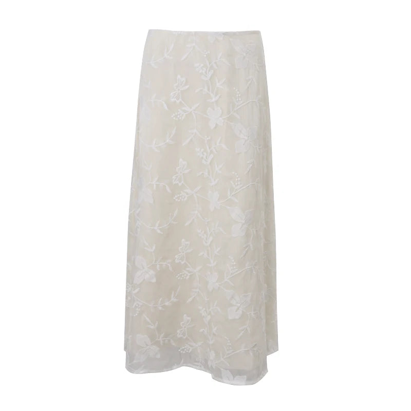 LIZAKOSHT  -  Elegant French A-Line Mesh Fashion Long Skirts Vintage High Waist Casual Y2K Spring Summer Evening Party New Maxi Skirt
