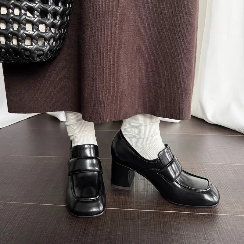 LIZAKOSHT  -  Fashion Pumps New High Quality Genuine Leather Shoes Round Head Coarse Heels High Heels Loafers Shoes Women's Shoes