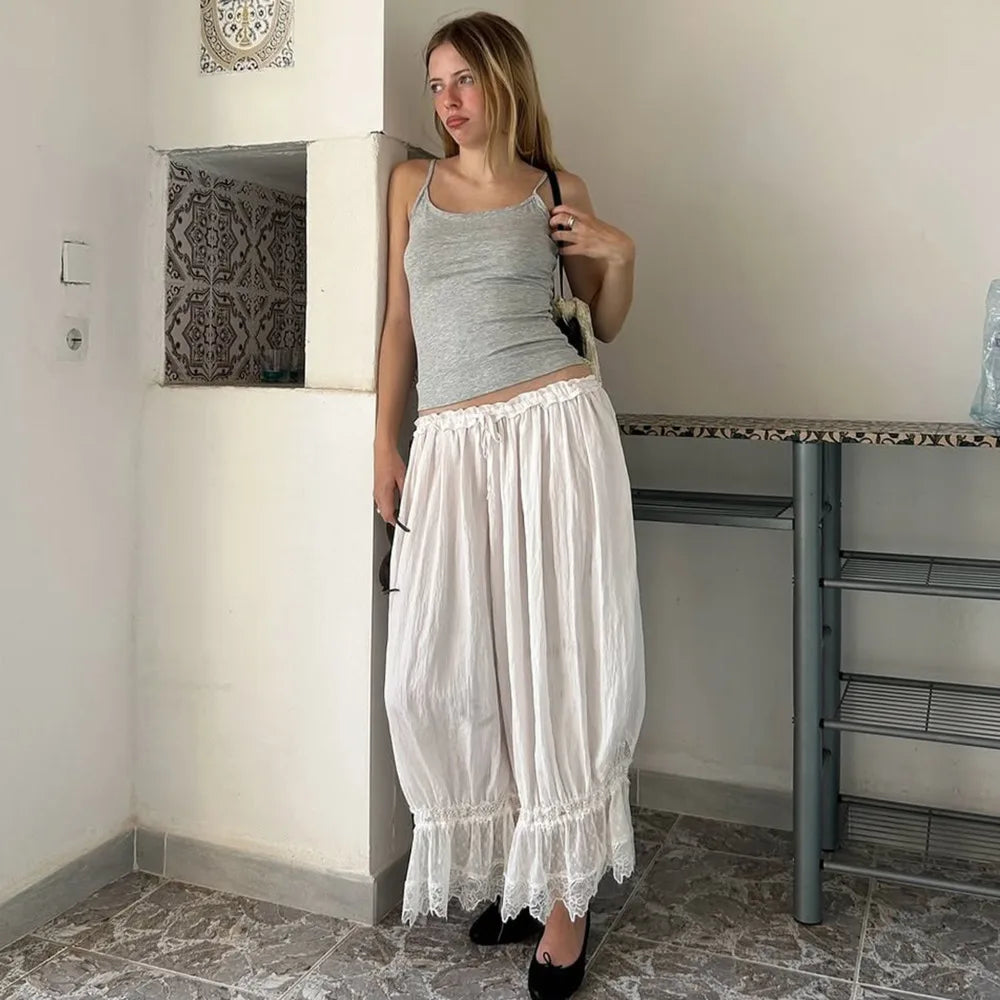 LIZAKOSHT  -  Autumn Lace Patchwork Casual Long Pants For Women Fashion Ruched Sexy Elastic Lace-up Loose Long Pants Female Outfits