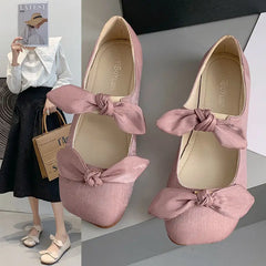 LIZAKOSHT -  Shoes for Women Flats with Bow Ladies Summer Footwear Pink Kawaii Square Toe Cute Flat on Offer Promotion Vacation E Spring