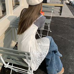 LIZAKOSHT  -  Spring New Korean Hollow Loose Casual Asymmetric Lace Sling Dress Women + Solid Color Long-sleeved T-shirt Two-piece Suit