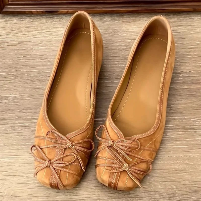 LIZAKOSHT  -  Novelty Bowknot Design Low Heel Pumps Women Comfortable Square Toe Lightweight Designer Shoes for Ladies Fashion Brand Loafers