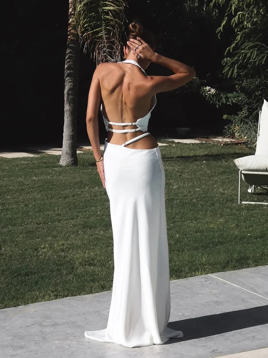 LIZAKOSHT  -  Summer New Women's Backless Neck Hanging Vest Solid Color Lace Up Hot Girl Sleeveless Tanks Top Female Fashion Camis