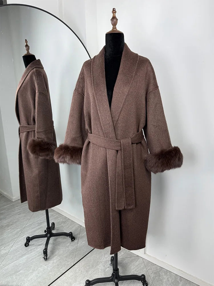 LIZAKOSHT  -  Fox Fur Woolen Women's 2025 Autumn Coat Fashion Patchwork Double-Sided Wool Overcoat Commuter New Elegant Office Jacket