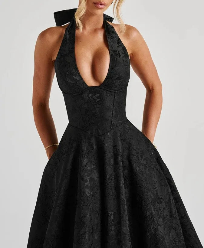 LIZAKOSHT  -  Women Clothing Sexy Sleeveless Lace-Up Halter Neck Backless Dress Elegant Evening Party Long Dress Summer New Arrivals