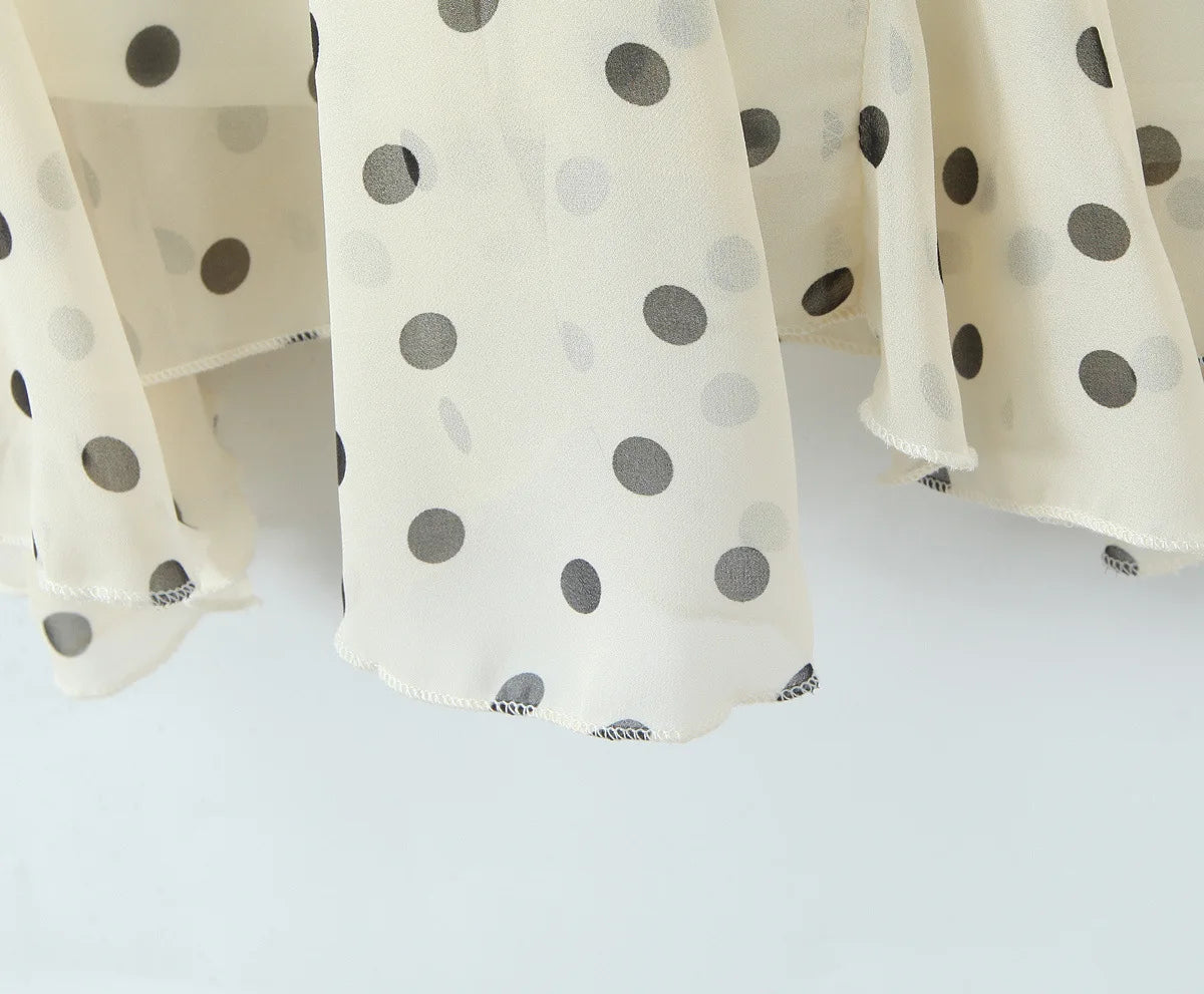 LIZAKOSHT  -  New Women's Irregular Skirt Ruffle Edge Apricot Polka Dot Skirt