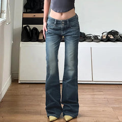 LIZAKOSHT  -  Personality street vintage low-rise jeans breasted slim trousers straight loose women's wide-leg pants