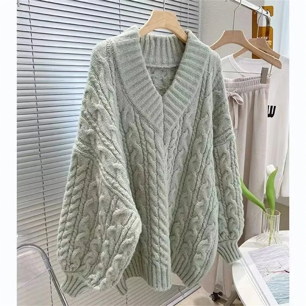  LIZAKOSHT  -  Korean Style V Neck Pullovers Sweater Women Spring Autumn Winter Ladies Knitted Elegant Party Pullover Long Sleeve Clothing Top