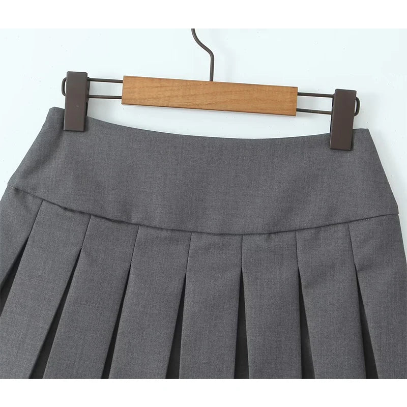 LIZAKOSHT  -  Preppy Style Bow Gray Pleated Mini Skirt Pretty Girl Sexy Low Waist Side Zipper Summer Skirts