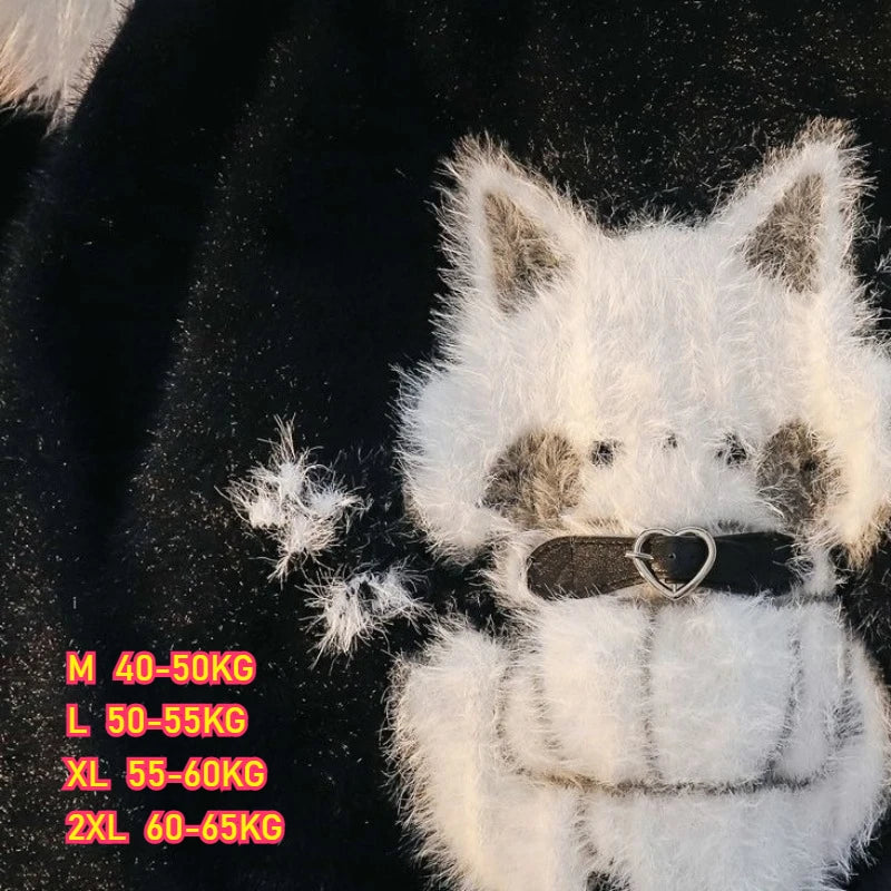 LIZAKOSHT  -  Jacquard Sweater Women Imitation Mink Fur Furry Loose Long Sleeve Knitwear Warm Top Casual Office Ladies O-Neck Men Pullovers