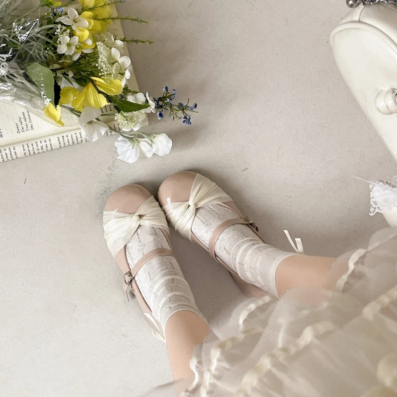 LIZAKOSHT  -  Women Mary Jane Shoes  Spring New Sweet Bow Thick Heels Shoes Ladies Silver Leather Pumps Female Casual Dress Party Shoes