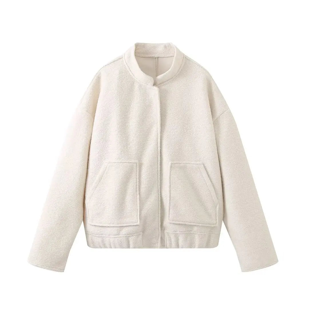 LIZAKOSHT  -  Winter Women Jackets Female Tops Autumn New Fashion Loose Casual Collar Solid Color Bomber Coats Woolen Jacket Women Clothing