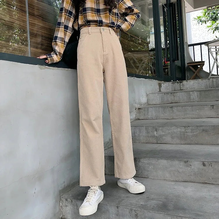 LIZAKOSHT -  Spring High Waist Corduroy Pants New Women Winter Wide Leg Trousers Casual Harajuku Long Pants Loose Trousers Streetwear