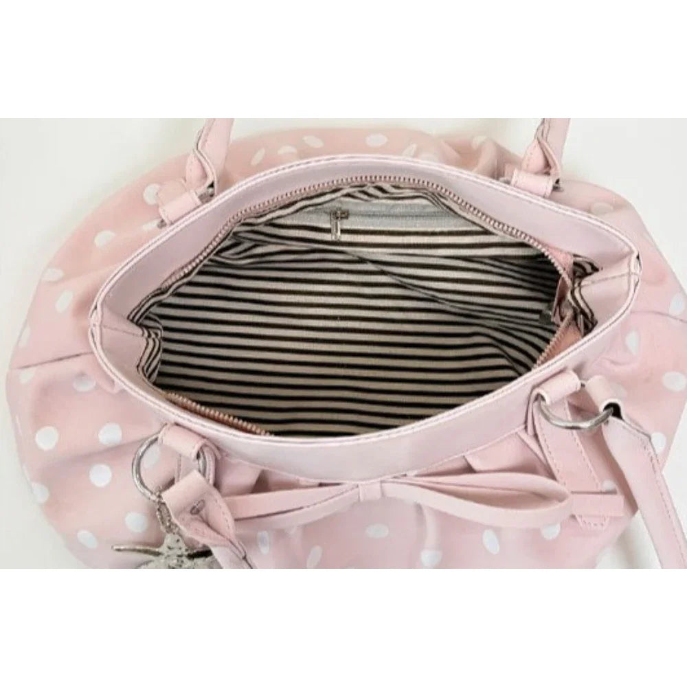 LIZAKOSHT  -  Polka Dot Ruched Shoulder Bag With Star Pendant Women Bow Decor Large Capacity Hobo Bag Retro Versatile Handbag For Daily Commut