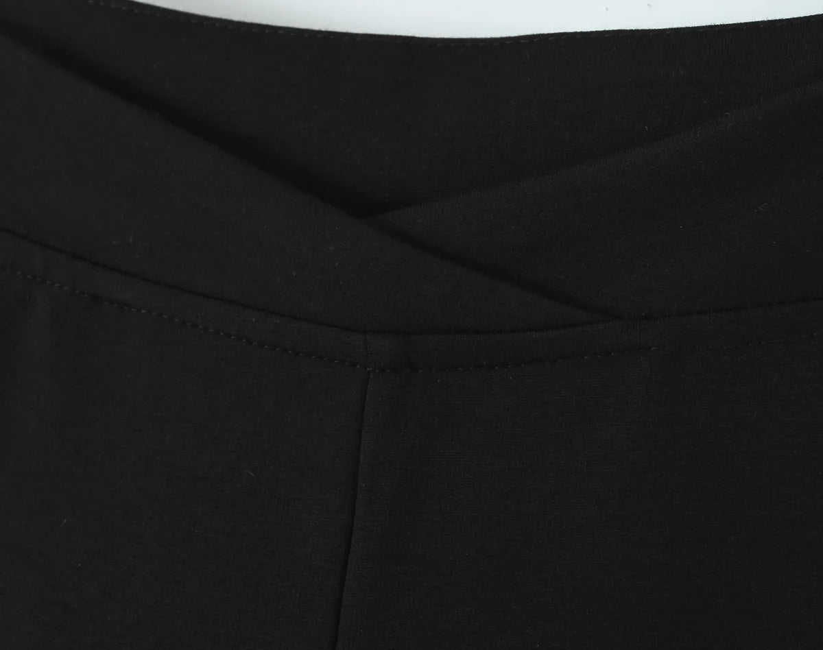 LIZAKOSHT  -  Woman Long Stretch Slim Skinny Trousers Legging Yoga Bottom Sexy Plain Black Solid V High Waist Full Length Flare Pants