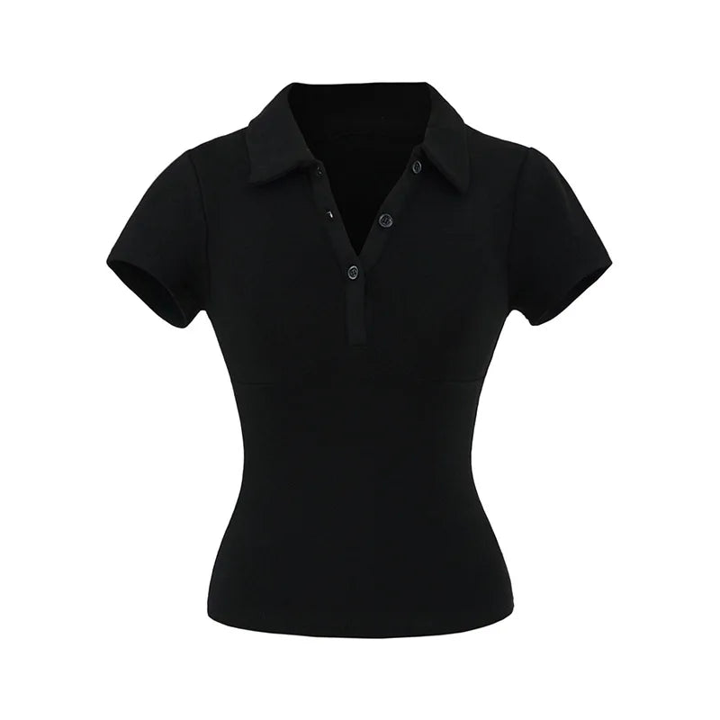 LIZAKOSHT  -  Women Button Up Polo Short Sleeve Tee Tshirt Top