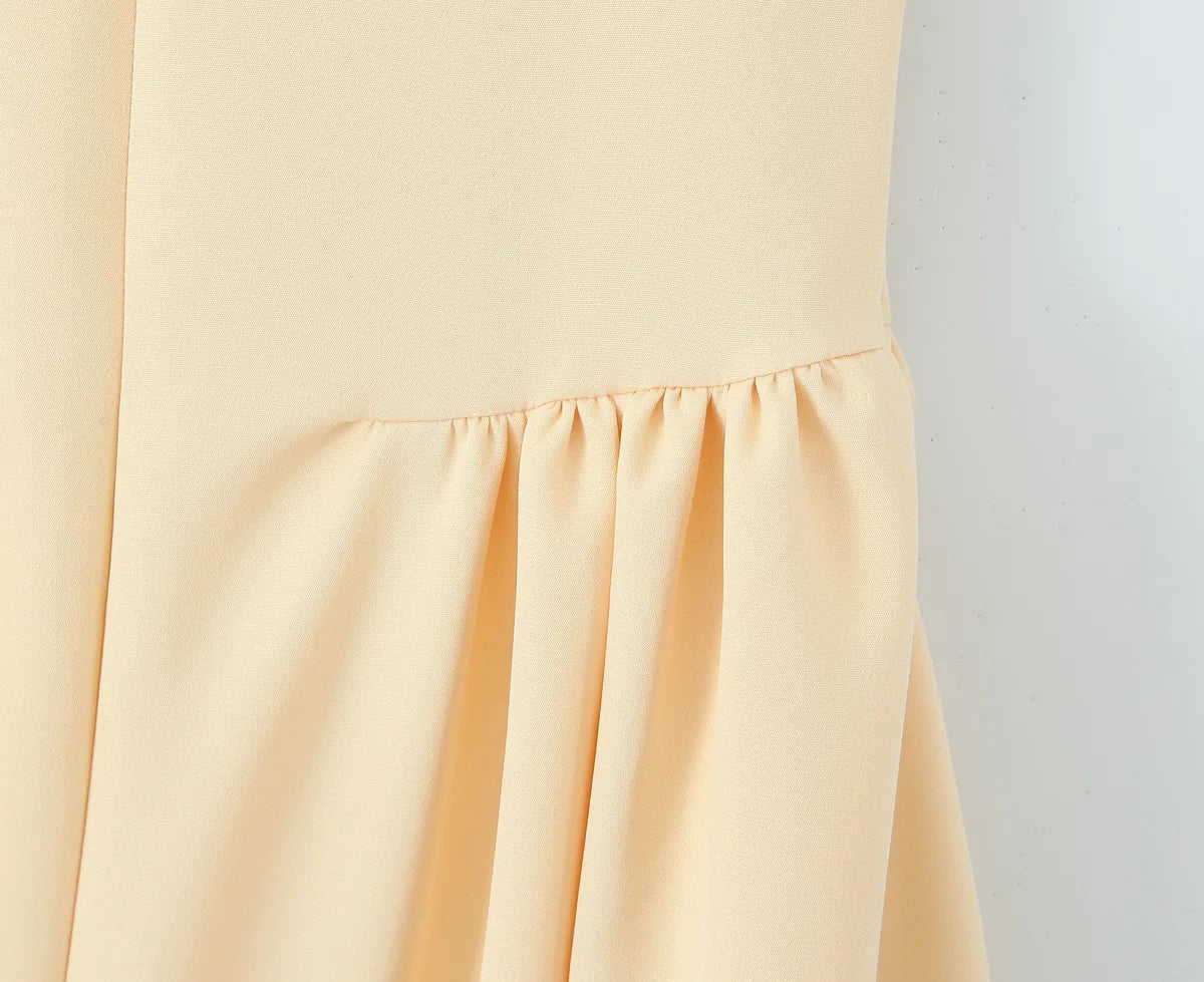 LIZAKOSHT  -  Women Yellow Sexy Elegant Tank Dress O Neck Low Waist A-line Summer Party Dresses Chic Lady Vacation Robe