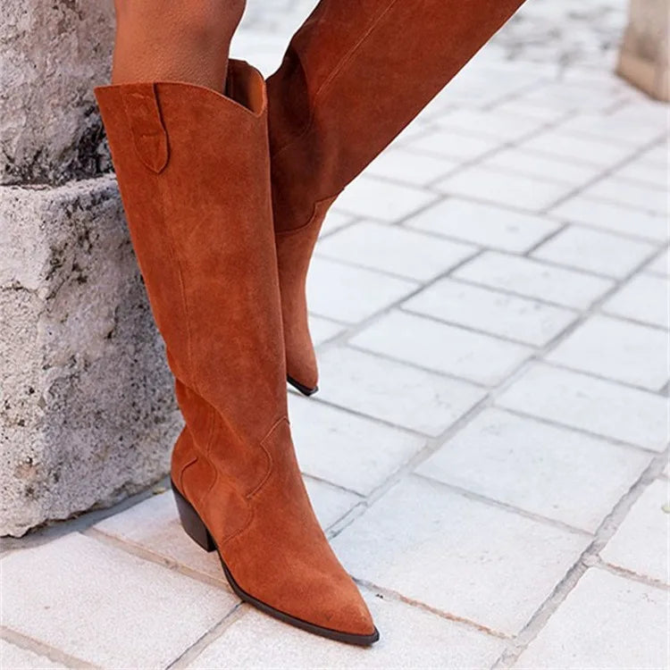 LIZAKOSHT  -  Med Heel Boots Women's Rubber Shoes Rain Luxury Designer Boots-Women  Winter Footwear Fashion Pointy Over-the-Knee