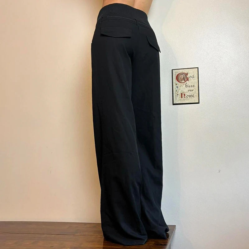 LIZAKOSHT  -  Irregular Waist Flared Pants Baggy Boot Cut Trousers Casual Basic All-match Streetwear Chic Fashion Outfits Women