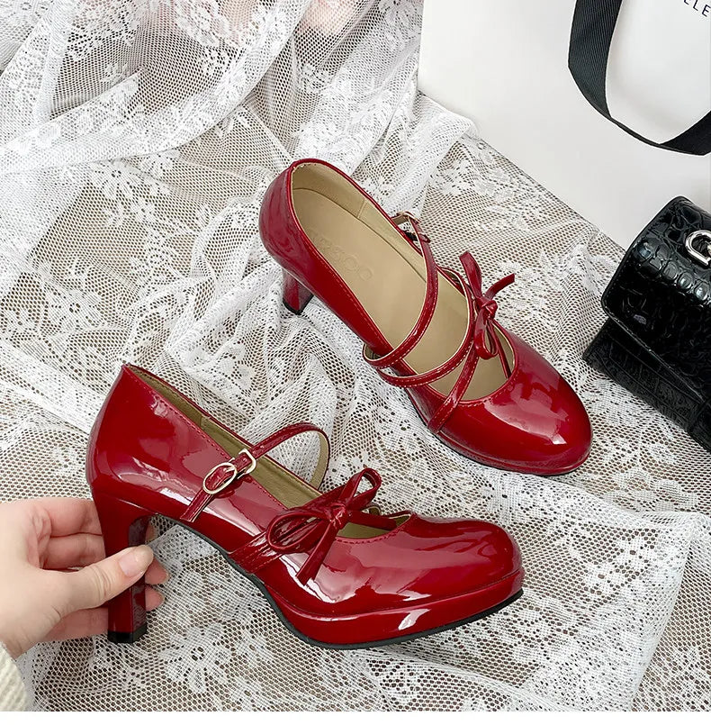LIZAKOSHT  -  Platform Thick Heel Women JK Mary Jane Shoes Fashion Banquet Party Pumps New Spring Women's Butterfly-knot Dress Leather Shoes