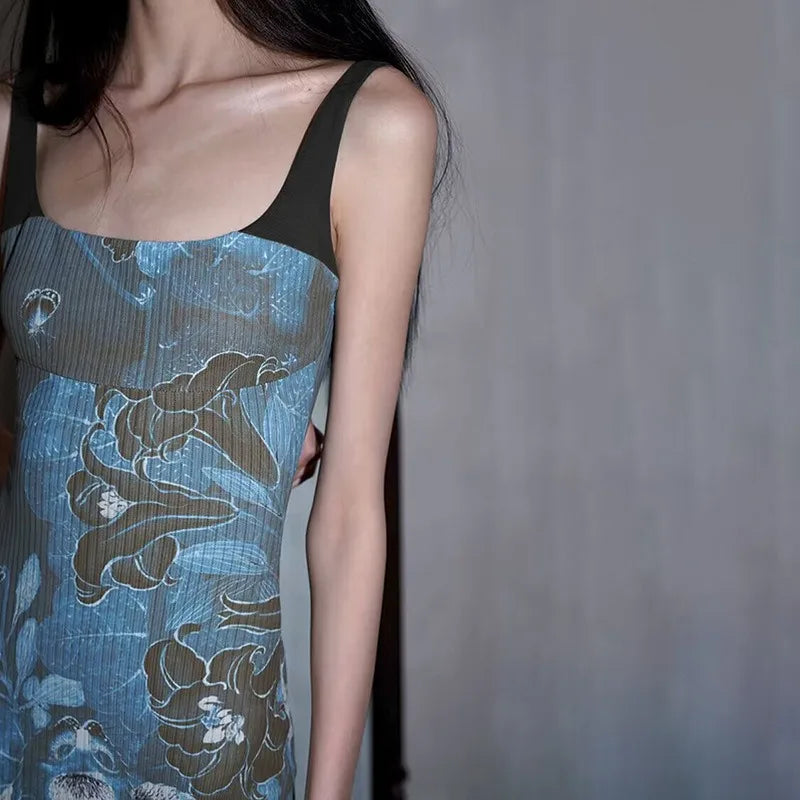 LIZAKOSHT  -  Summer Women Fashion Elegant Print Sexy Backless Sling Streetwear A-LINE Dress Female Casual Slim Sleeveless Pullover Dresses