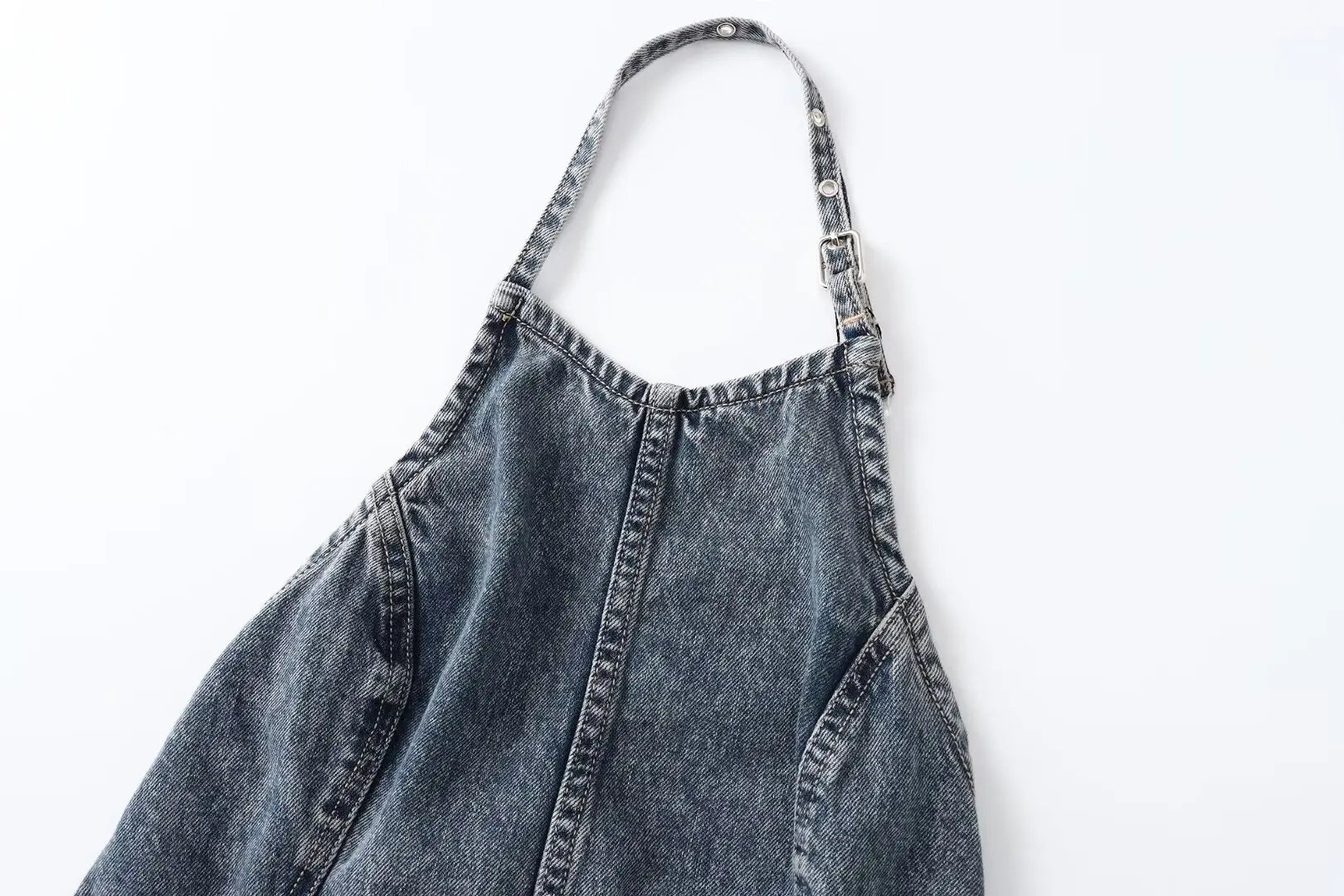 LIZAKOSHT  -  Vintage Women Blue Top 2024 Fashion Spring Casual Commute Loose Halter Top Straight Eastern Style Hanging Neck Jean Top