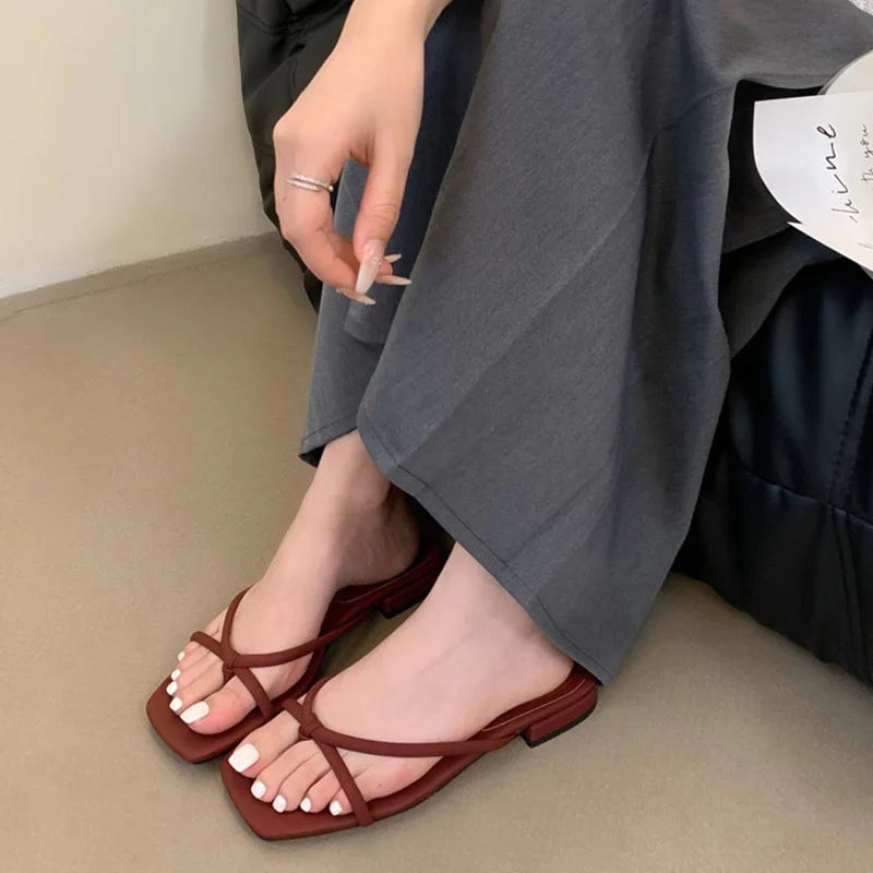 LIZAKOSHT  -  New Summer Women Slippers Flat Heel Sandal Female Flip Flops Brand Slipper French Elegant Narrow Band Slide Beach Sandalia Mujer