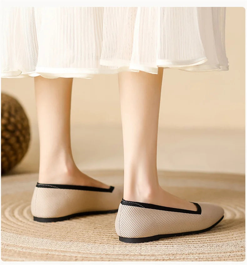 LIZAKOSHT  -  Women Spring Summer Comfort Fashion Knitting Fly Line Flat Shoes Luxury Shallow Mouth Square Toe Soft Sole Single Shoes