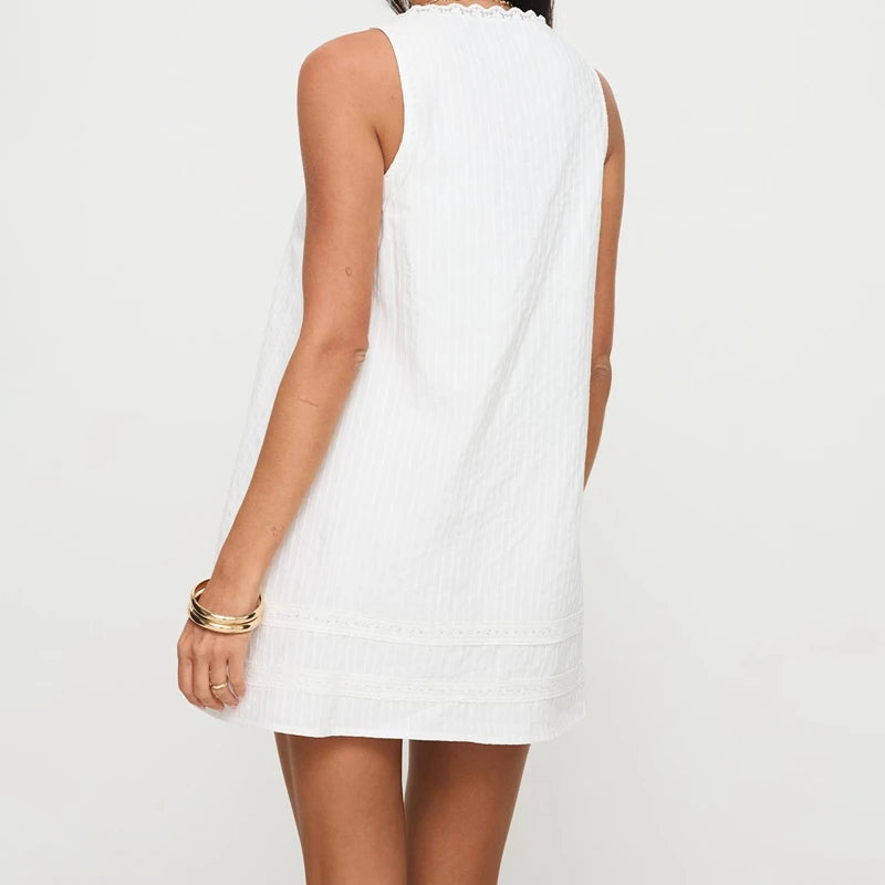 LIZAKOSHT  -  Women Lace Trim Mini Cami Dress Spaghetti Strap Square Neck Short Dress Boho Loose Flowy Backless Babydoll Dresses