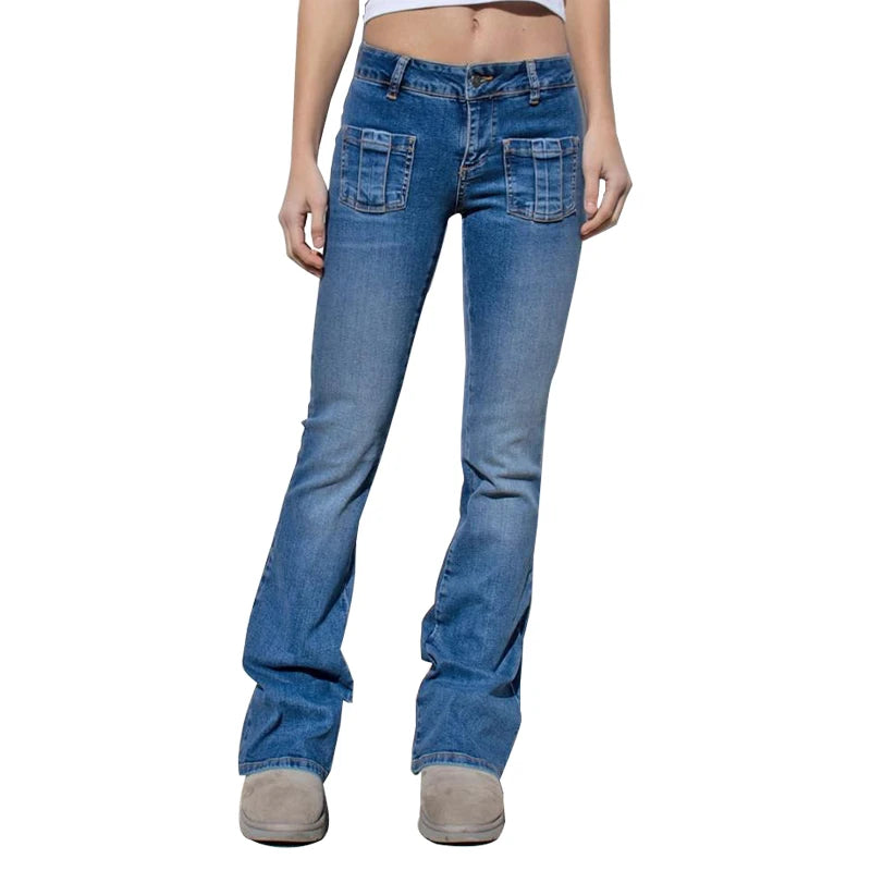 LIZAKOSHT  -  High quality design slim fit denim pants floor-length pants back pockets diamond-studded star zipper jeans for women