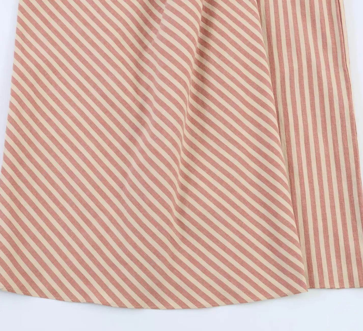 LIZAKOSHT  -  Spring Summer Vintage Orange Apricot Stripes Print Midi Long Skirt Women Front Ruched Side Zipper Low Waist Skirts Femme Sakers