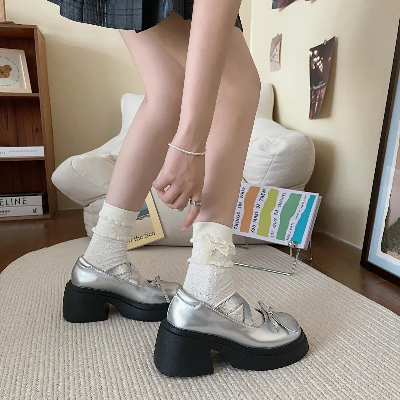 LIZAKOSHT  -  Fashion Casual PU Leather Mary Janes Shoes for Women Summer Autumn Bow Platform Bow Designer Chunky Heel Ladies Shoes