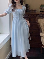 Lizakosht Summer Elegant Women Sweet Party Midi Holiday Dresses Casual Female Lace Up Robe