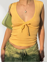 LIZAKOSHT  -  European and American women's spring and summer new solid color low neck sleeveless vertical texture tight vest T-shirt top