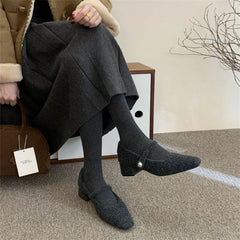 LIZAKOSHT  -  Autumn Winter New Korean Version French Light Luxury Retro Niche Design High-heeled Square Plush Single Shoes Women's Shoes