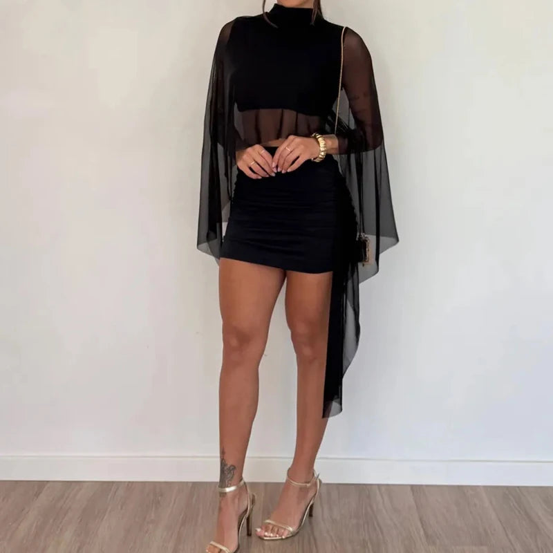 LIZAKOSHT  -  Minimalist Design Sexy Perspective Mini Skirt Set Fashionable Vacation Style Seaside Hip Pack Spring/Summer New Two Piece Set