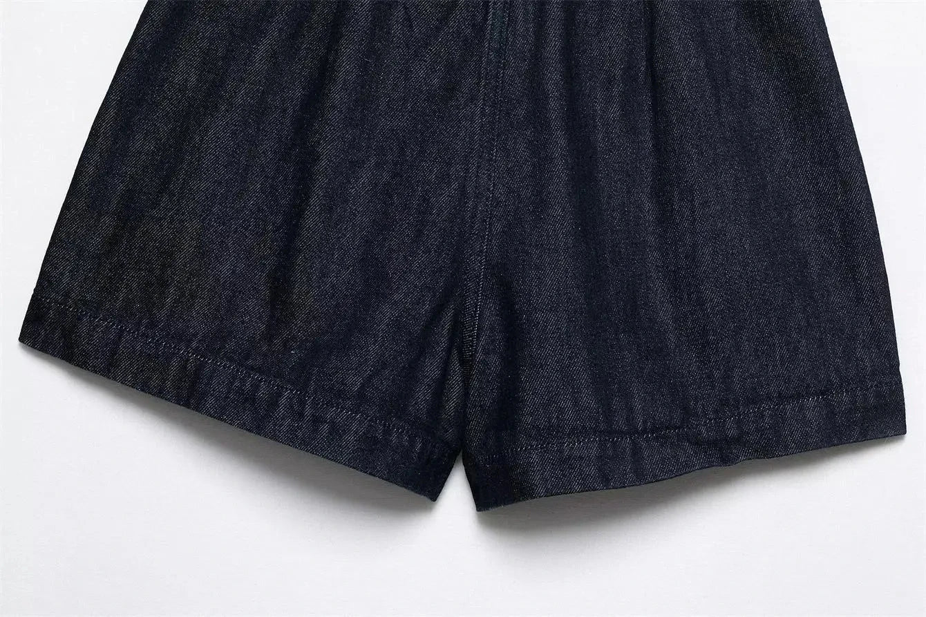 LIZAKOSHT  -  Fashion Denim Shorts For Women Summer 2025 New Casual Black Zipper Pockets Short Pants Chic Bright Line Decoration Mini Shorts