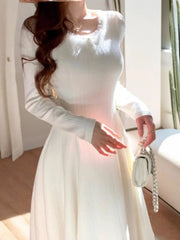 LIZAKOSHT  -  Long -sleeved Knitted Dress Female New Inner White Skirt