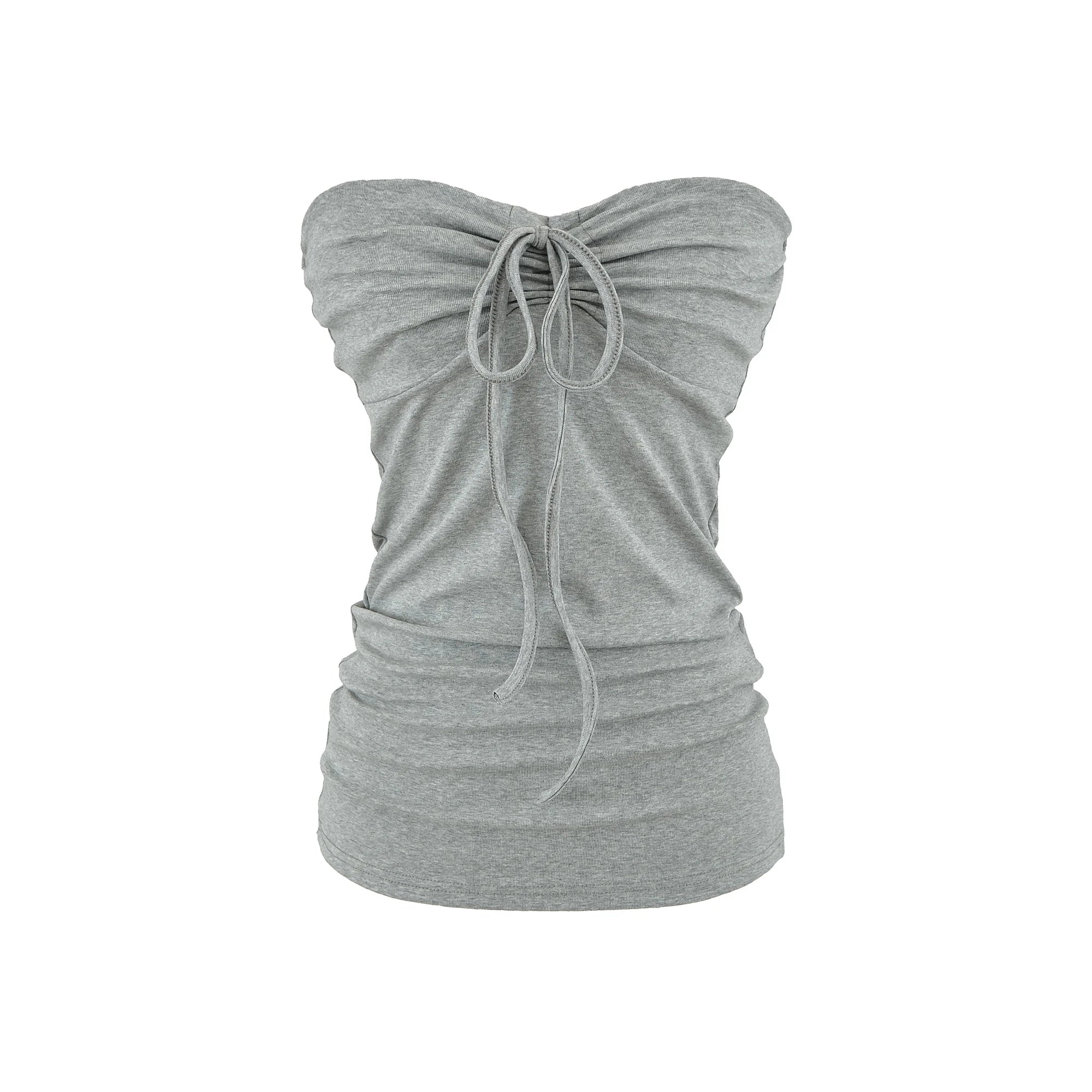 LIZAKOSHT  -  6 colors Summer Sexy Bow Lacing up Drawstring Collar Strapless Camis Women Elastic Back Tank Top Camisoles Skinny Vest Tee Gray