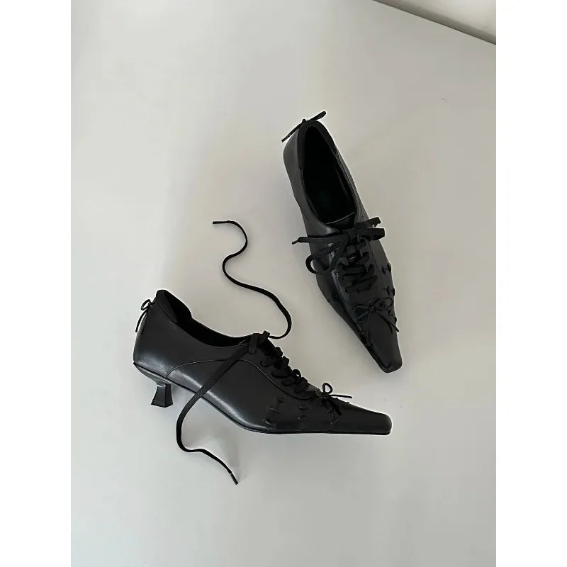 LIZAKOSHT  -  Gothic Sle Pointed Toe Witch Shoes Women's Retro Square Head Thin Heel Faionable Leather Shoes Ele Design Low Heel