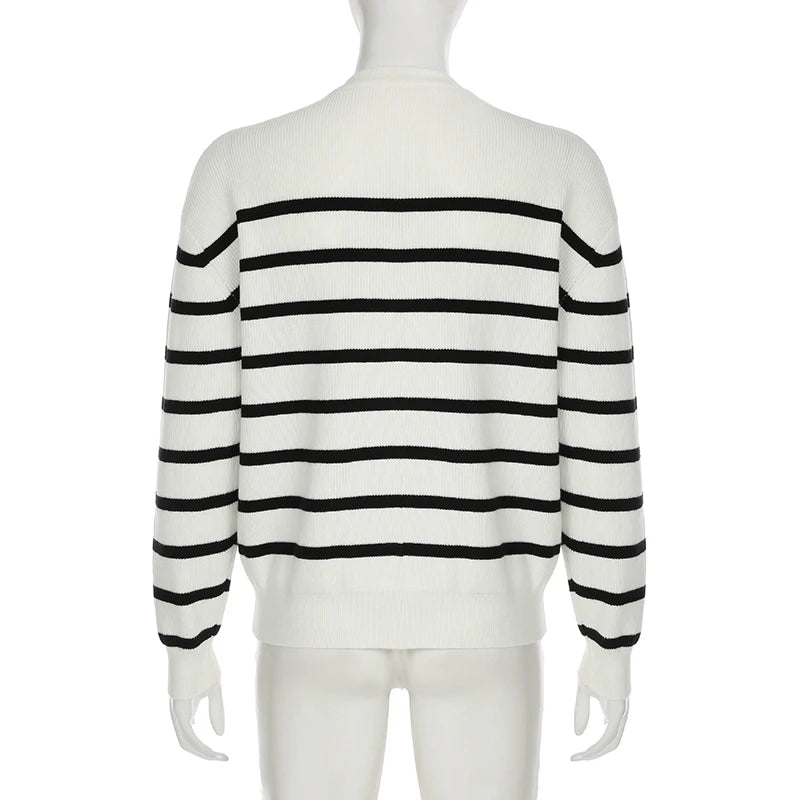 LIZAKOSHT  -  Casual Oversized Striped Autumn Pullover For Women Winter Warm Sweaters Basic Knitting Simplicity Jummpers Round Neck