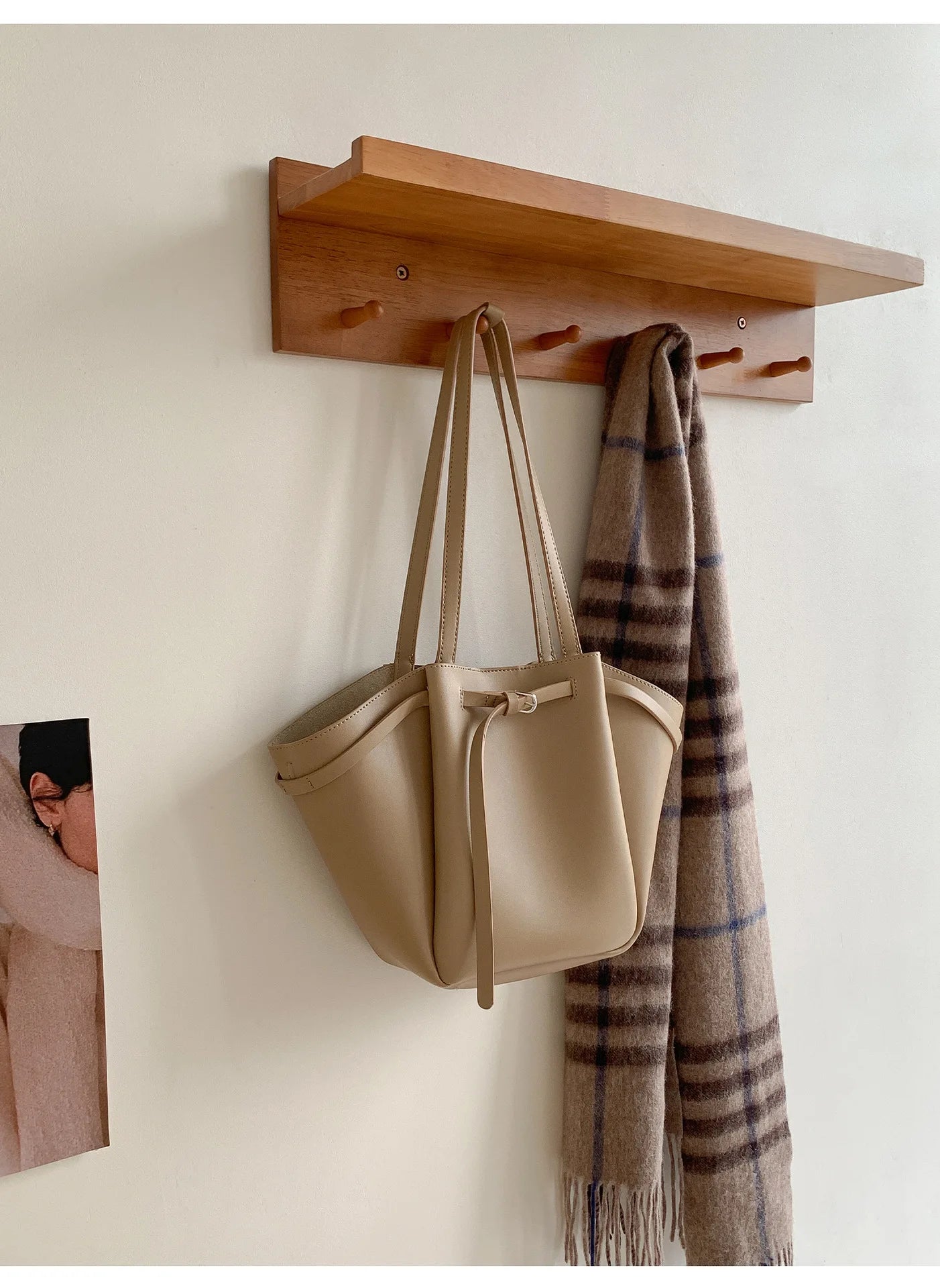 LIZAKOSHT  -  Soft PU Large Capacity Tote Bag Women Fashion Korean Style Commuter Shoulder Bag Solid Color Retro Minimalist Handbag