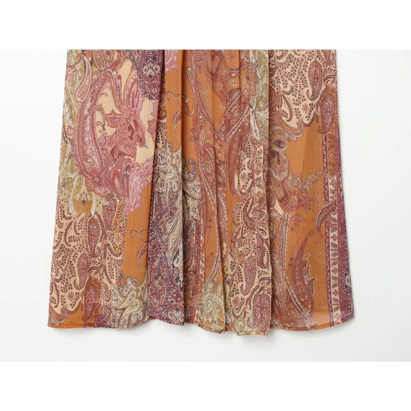 LIZAKOSHT  -  Women's Printed Midi Skirt with Belt New Spring Summer Casual Elastic Waist A-Line Elegant Lady Skirts Female Chic Skirts