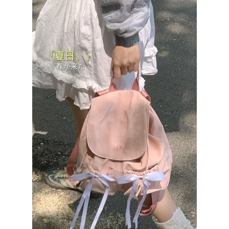 LIZAKOSHT  -  Korean Niche Large Capacity Travel Backpack Bow Accessories Multiple Pockets Casual Women Backpack Student Small School Bag