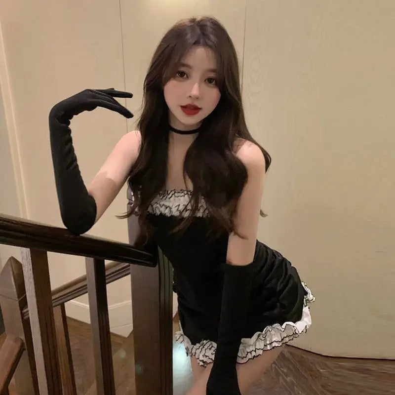 LIZAKOSHT  -  Pure Sexy Hot Girl Strapless Black Skirt Summer New Sweet and Spicy Temperament Niche Waist-hugging and Slimming Buttocks