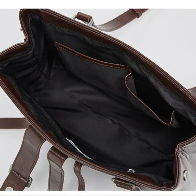 LIZAKOSHT  -  Sweet Cool Brown Shoulder Bags Purse Women High Street Leather Chain Handbag Ladies Moto Biker Casual The Tote Bag Y2k