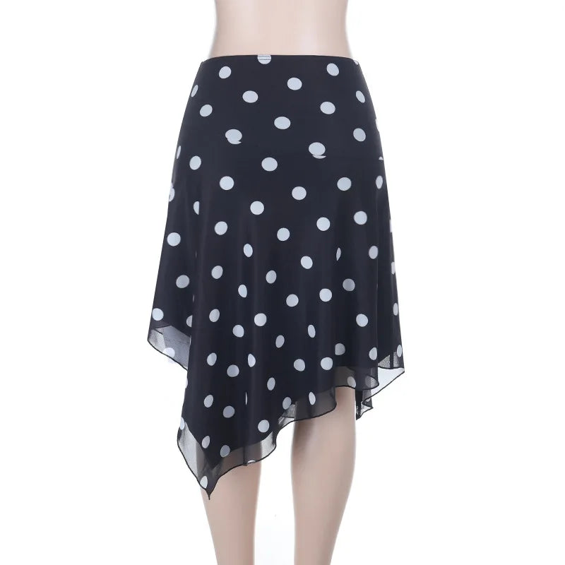 LIZAKOSHT  -  Polka Dot Printed Irregular Split Women Skirt Black High Waist Ruffles Slim Long Skirt Female Spring Casual Streetwear