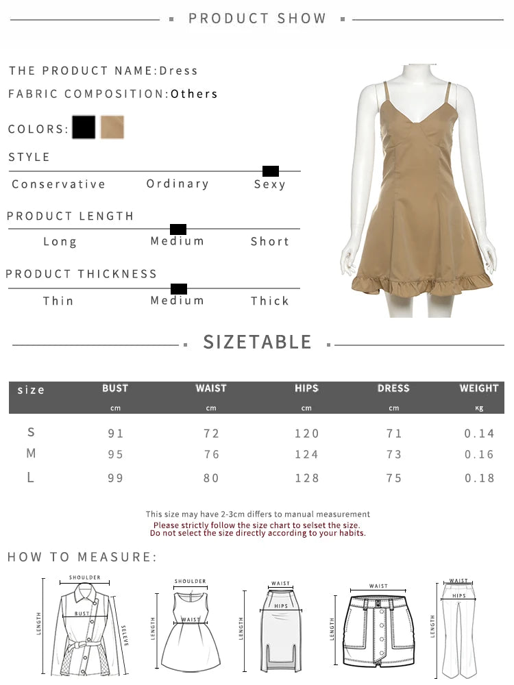 LIZAKOSHT  -  Y2K Sweet Style Dress Women V-Neck Skinny Backless Sleeveless Solid Ruffles Daily Street Fashion Elegant Mini Bodycon